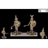 A Fine Pair of German 19th Century Hanau Silver and Jeweled Set Figures of Medieval Soldiers,