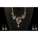 Aurora Borealis Crystal Floral Necklace and Earrings Set,