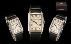 A Raymond Weil Rectangular Wristwatch, cream dial, Roman Numerals with date aperture.