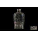Victorian Leather Bound Hip Flask with screw top and attached pewter cup; engraved;