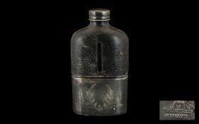 Victorian Leather Bound Hip Flask with screw top and attached pewter cup; engraved;