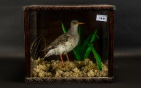 Taxidermy Interest - Game Bird in Glass Case with moss and leaves. 11" high x 13" wide x 10" deep.