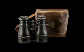 Military Officers 1914-1918 Binoculars in leather case. As found.