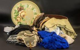 Collection of Assorted Ladies Scarves housed in a decorative hand painted cream hatbox,