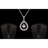 Ladies 18ct White Gold Superb Quality Pear Shaped Diamond Set Pendant with attached 18ct White Gold