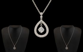 Ladies 18ct White Gold Superb Quality Pear Shaped Diamond Set Pendant with attached 18ct White Gold