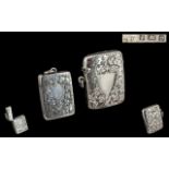 Late Victorian Period Good Quality - Sterling Silver Hinged Vesta Case with Vacant Cartouche.
