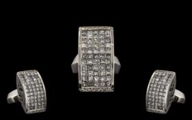 A Contemporary Design 18ct White Gold - Stunning and Top Quality Diamond Set Dress Ring of Large