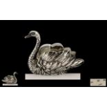 German Early 20thC Excellent Quality Silver Open Salt Cellar in the form of a large swan;