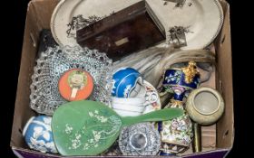 Box of Antique Bric-a-Brac comprising pottery vases, meat plates, Rockingham vase,