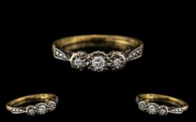 18ct Gold and Platinum 3 Stone Diamond Set Engagement Ring - Illusion Set.