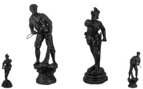 Two French Antique Spelter Figures one depicting a fisherman with his nets.