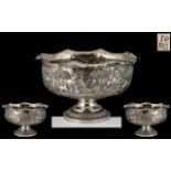 Anglo Indian - Calcutta School Superb Quality and Impressive Repousse Silver Pedestal Bowl. c.