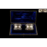Edwardian Period Excellent Matched Pair of Sterling Silver Napkin Holders In Original Display Box.