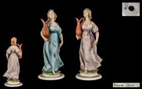 Capo-di-Monte Signed Pair of Handpainted Porcelain Figures female 'Water Carriers' signed Tyche