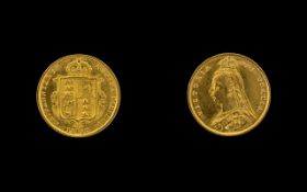 Queen Victoria 22ct Gold Jubilee Head/Shield Back Half Sovereign. Date 1887. London mint.