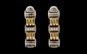 Bueche Girod Attractive Contemporary 9ct Two Tone Gold Diamond Set Pair of Drop Earrings of solid