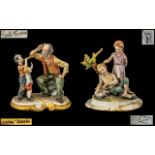Capo-di-Monte Fine Pair of Handpainted and Signed Porcelain figure Groups. 1.