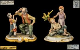 Capo-di-Monte Fine Pair of Handpainted and Signed Porcelain figure Groups. 1.