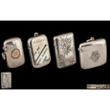 A Collection of Antique Period Sterling Silver Vesta Cases ( 4 ) Four In Total.