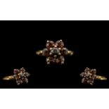 Ladies 9ct Gold Garnet Set Cluster Ring, Flower head Setting. Fully Hallmarked for 9ct - 375.