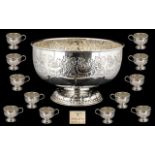 Large Viners of Sheffield Silver Plated Footed Punch Bowl Set in as new condition.