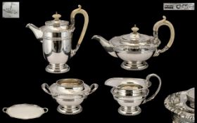 A Fine Quality Silver Four Piece Teaset of Large Robust Size with matching oval tray free from any