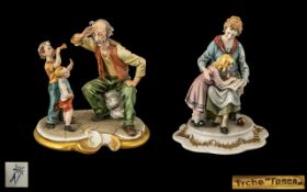 Capo-di-Monte Handpainted & Signed Fine Pair of Figures. 1.