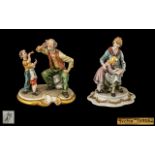 Capo-di-Monte Handpainted & Signed Fine Pair of Figures. 1.