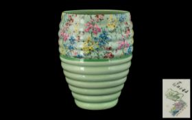Shelley - 1930's Large and Impressive Ribbed Vase ' Melody Chintz ' Pattern. No 88091.