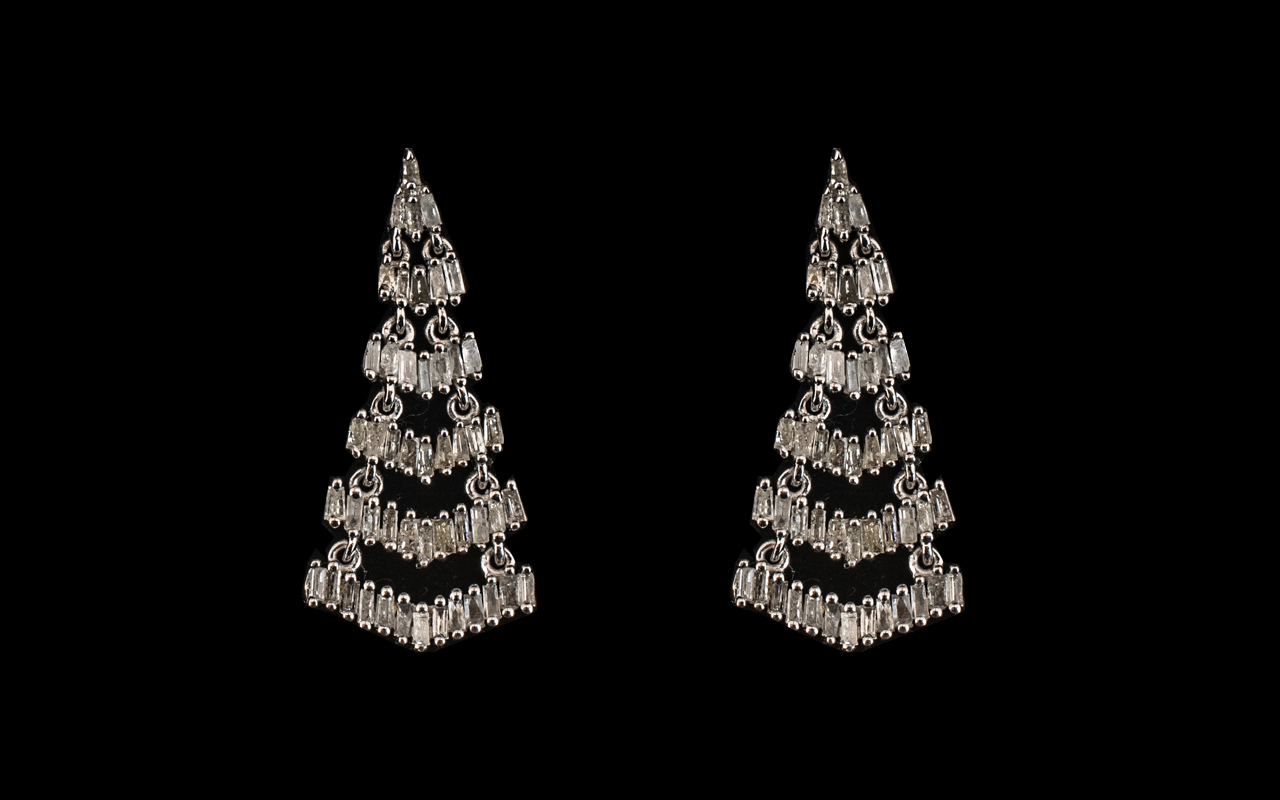 Diamond Chevron Drop Earrings, 1ct of Ba