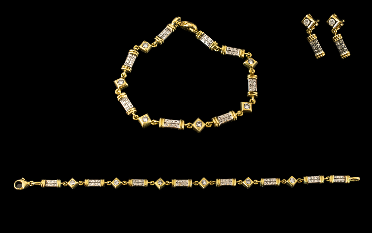 18ct Gold Two Tone Diamond Bracelet set - Image 2 of 2