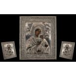 Russian Greek Silvered Metal Icon, Depic