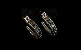 Green Tourmaline Hoop Earrings, Round Cu