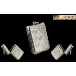 Victorian Period Silver Vesta Case by George Unite. Hallmark Chester 1898.