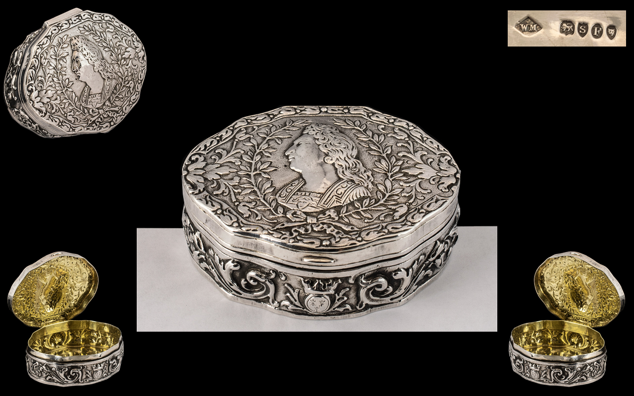 Rare French 19th Century Napoleonic Silver Snuff/ Trinket Box of stunning quality,