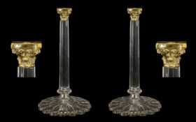 Large Pair of French Style Glass Candlesticks, with Corinthian style column,
