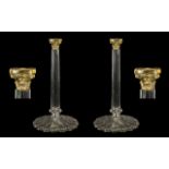 Large Pair of French Style Glass Candlesticks, with Corinthian style column,