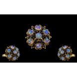 18ct Gold Impressive and Attractive Opal and Sapphire Set Cluster Ring,