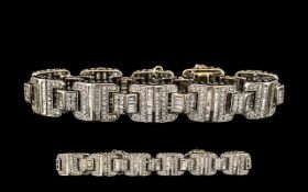 18ct White Gold Superb Diamond Set Bracelet - Expensive Setting. Set with baguette and round