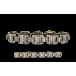 18ct White Gold Superb Diamond Set Bracelet - Expensive Setting. Set with baguette and round