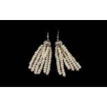 White Fresh Water Seed Pearl Tassel Earrings,