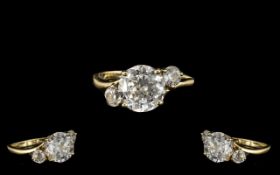 14ct Yellow Gold Attractive 3 Stone CZ Set Dress Ring. Marked 585 - With Full Hallmark for 14ct.
