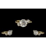 14ct Yellow Gold Attractive 3 Stone CZ Set Dress Ring. Marked 585 - With Full Hallmark for 14ct.