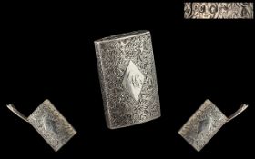 Victorian Period - Superb Ladies Sterling Silver Vesta Case, Hallmark Birmingham 1880,