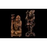 Meiji Period Carved Root Wood Figures The first depicting a laughing Buddha.