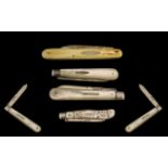 Antique Period Collection of Silver Blades with Mother-of-Pearl handles, fruit/pen knives,