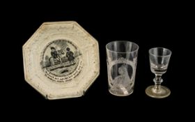 A Queen Victoria Jubilee Beaker acid etched front picturing the Queen in profile for the Manchester