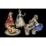 Three Royal Doulton Figurines comprising 'Leading Lady' in traditional gown reading from a book,