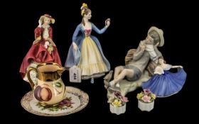 Three Royal Doulton Figurines comprising 'Leading Lady' in traditional gown reading from a book,